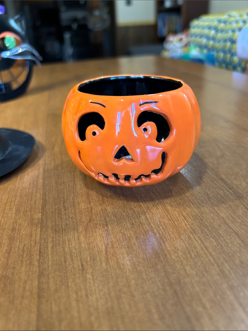 Halloween Ceramic Jack-O'-Lantern with Black Witch Hat - Picture 2 of 2